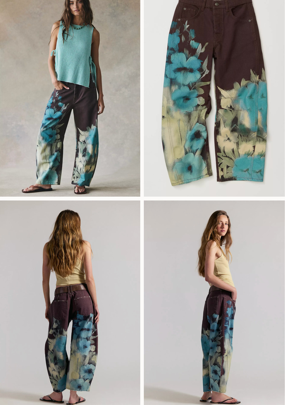 NWOT We The Free Good Luck Printed Barrel Jeans | Washed Floral | Size 28
